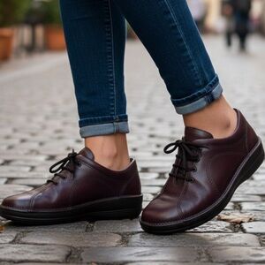 🇩🇪Near Mint Ströber Burgundy Leather Comfort Lace-Up Shoes - Women